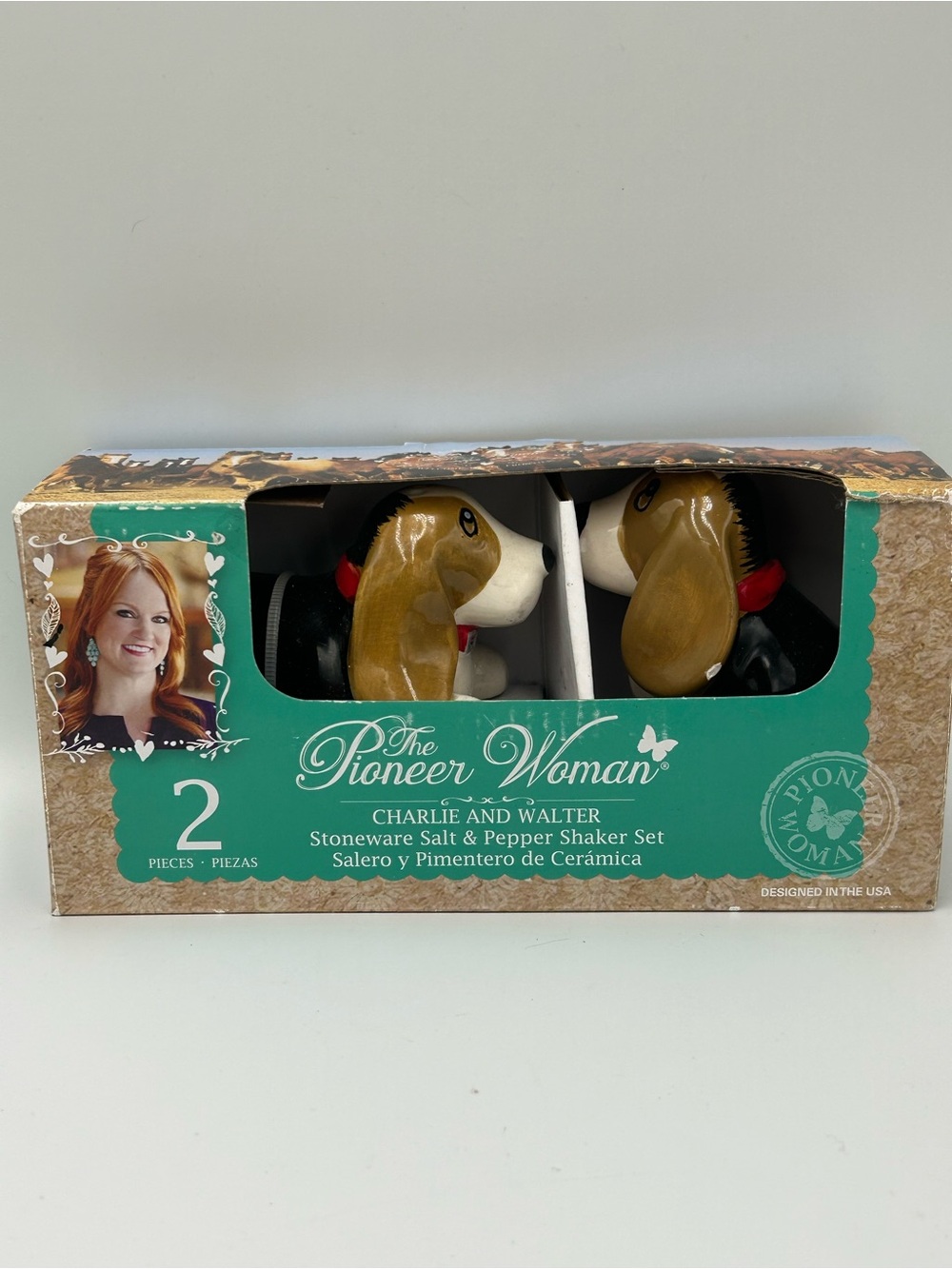 The Pioneer Woman Green Box Charlie & Walter Dog Salt and Pepper Set